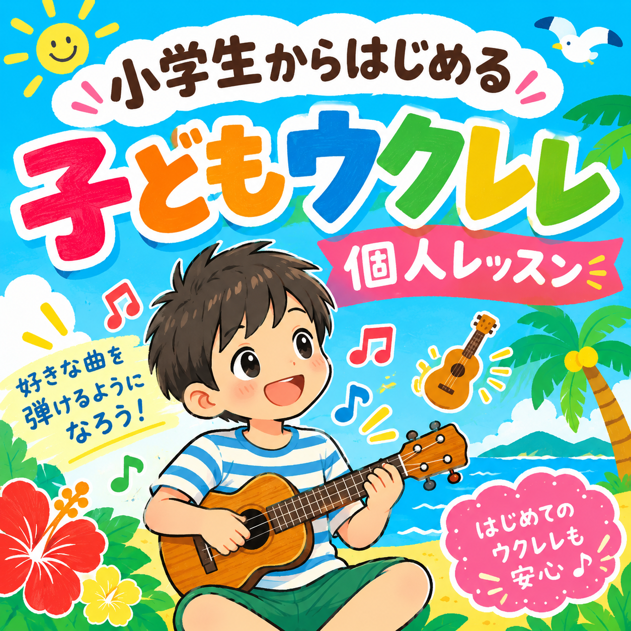 小学生からはじめる子どもウクレレ個人レッスン！神戸市灘区サークル音楽教室
